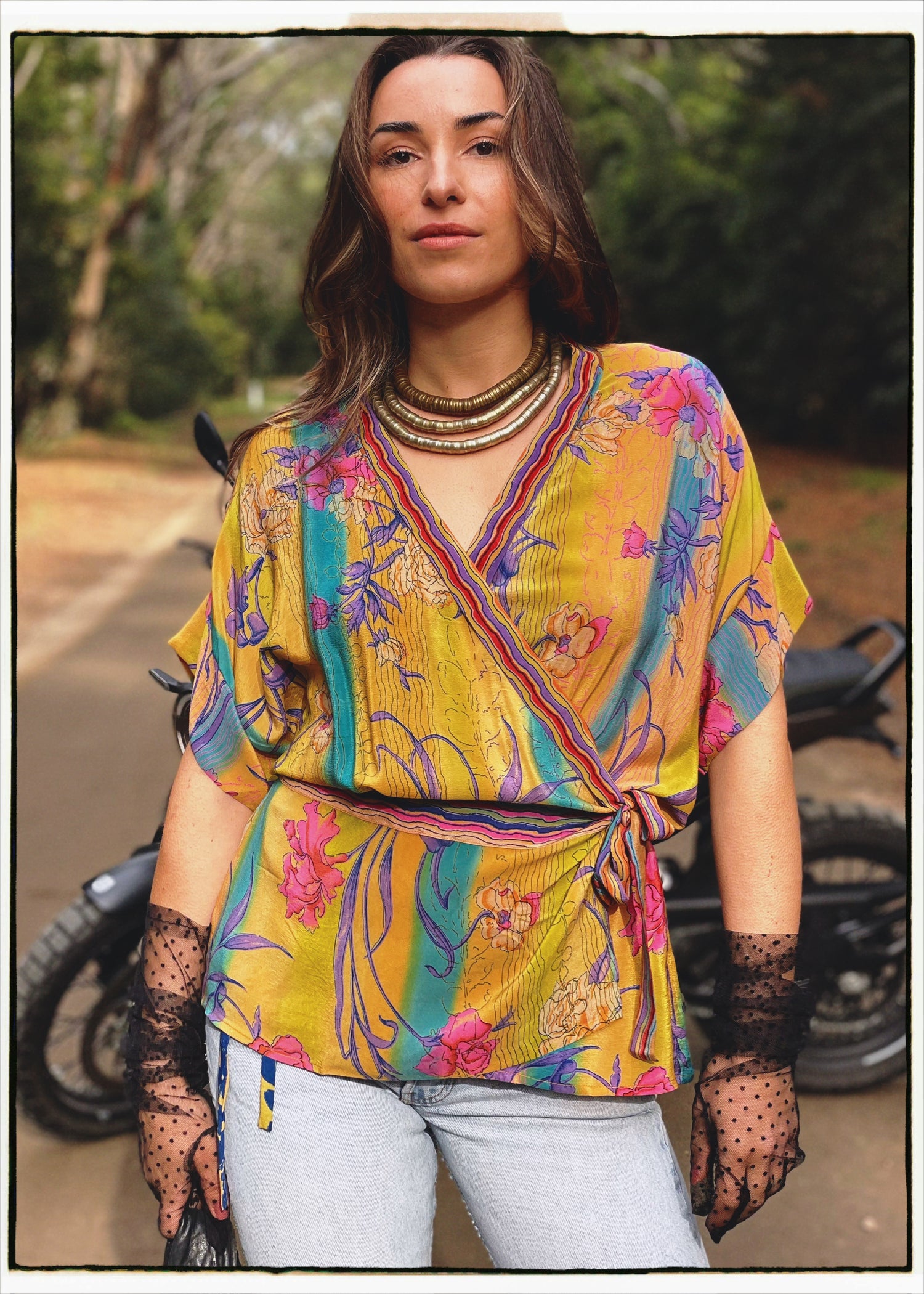 Bassia Silk Crepe Cross Tie Front Blouse ~ Primrose XL