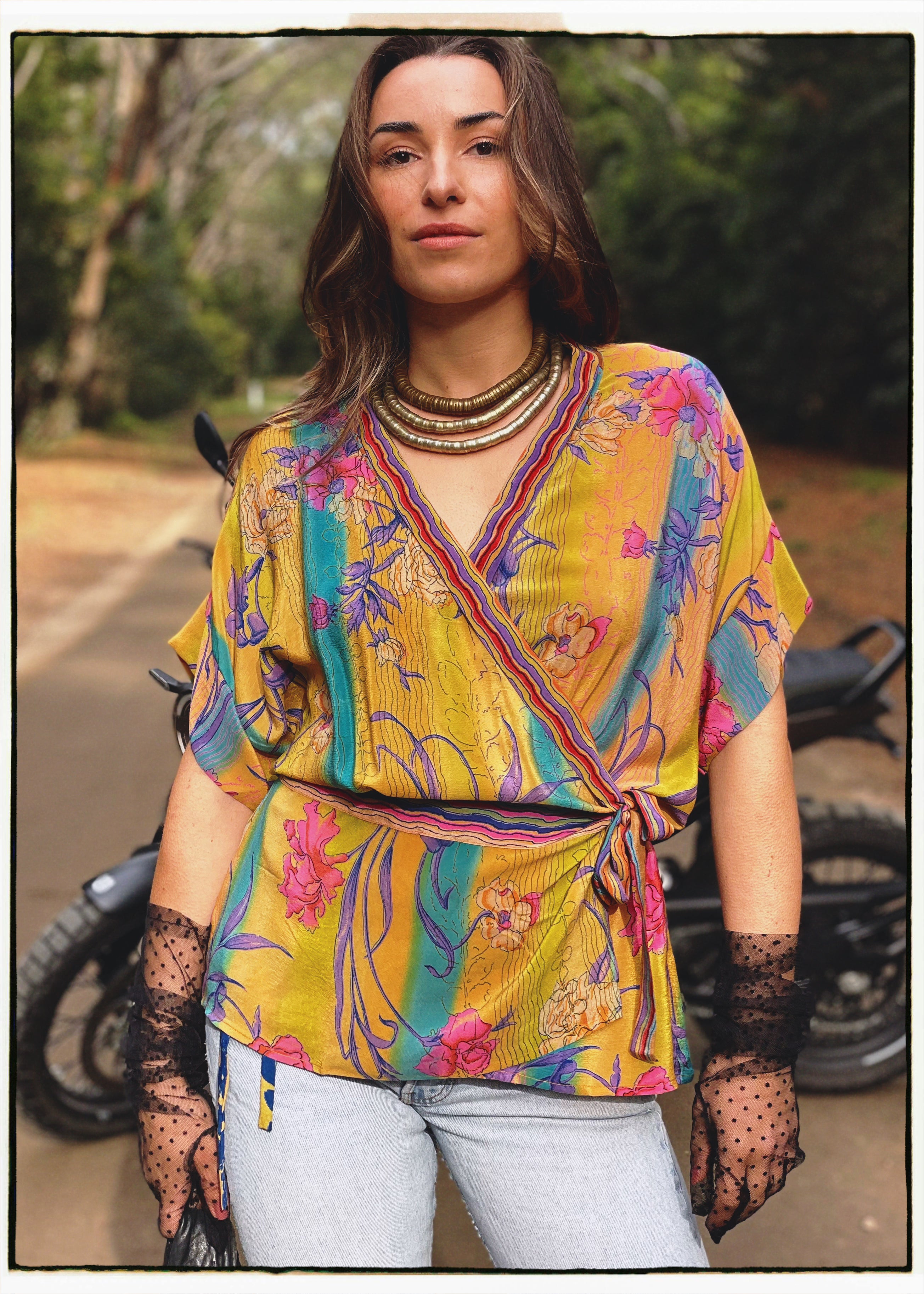 Bassia Silk Crepe Cross Tie Front Blouse ~ Primrose XL