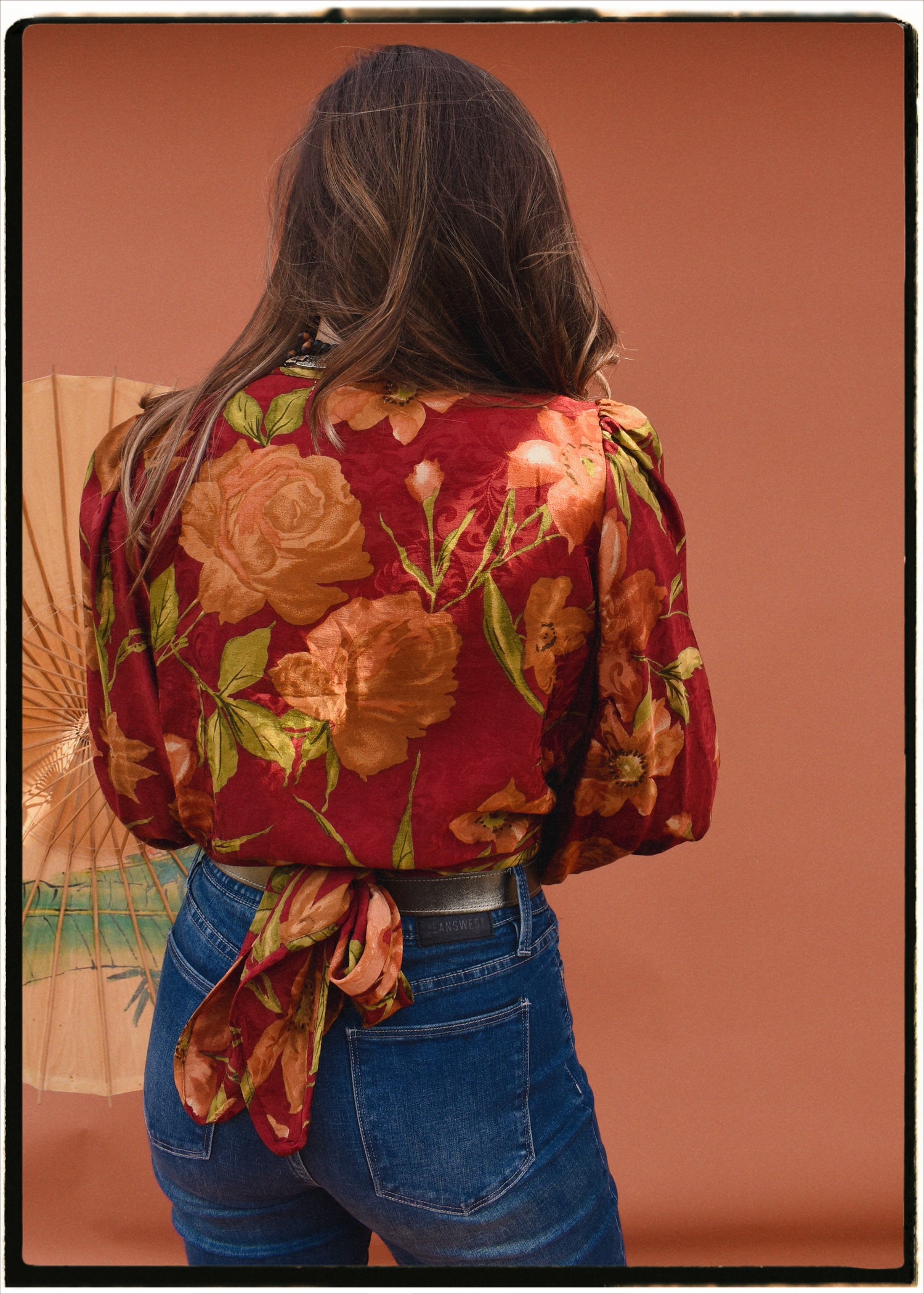 Hoya Silk Crepe Balloon Sleeve Wrap Top ~ Bloom L