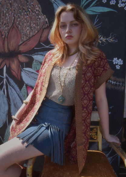 Pilea Silk Crepe Wrap Kimono Top ~ Damson S/M