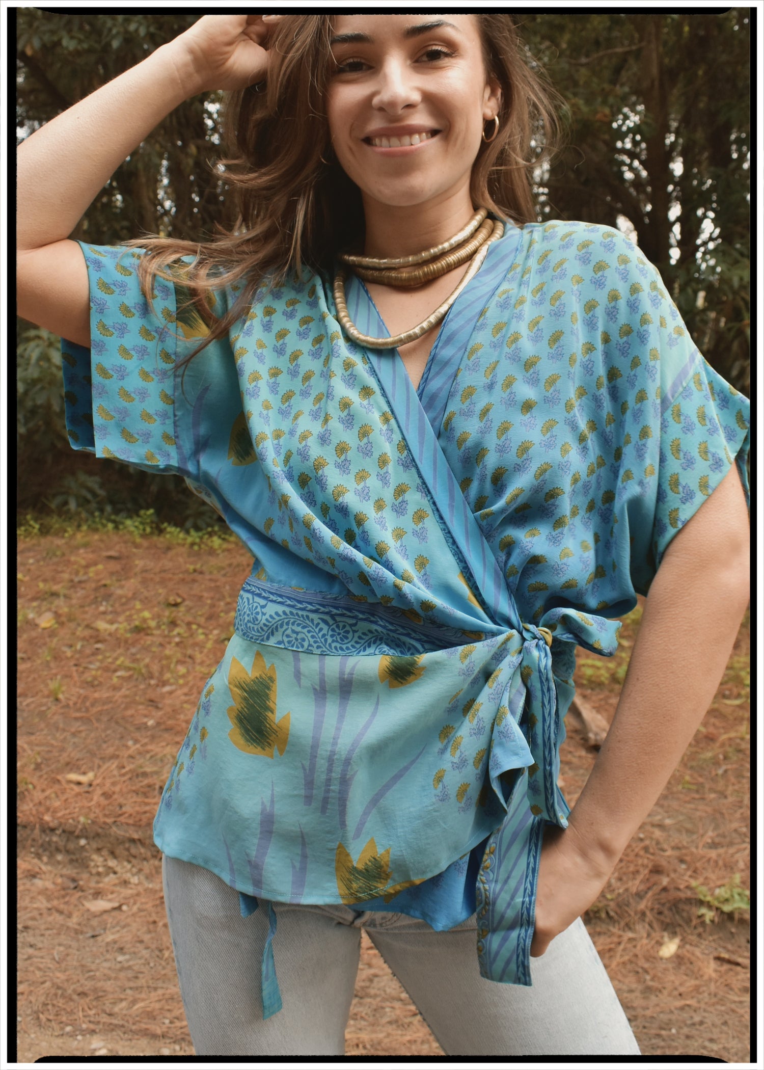 Bassia Silk Crepe Cross Tie Front Blouse ~ Crystal XL