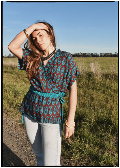 Bassia Silk Crepe Cross Tie Front Blouse ~ Danube L
