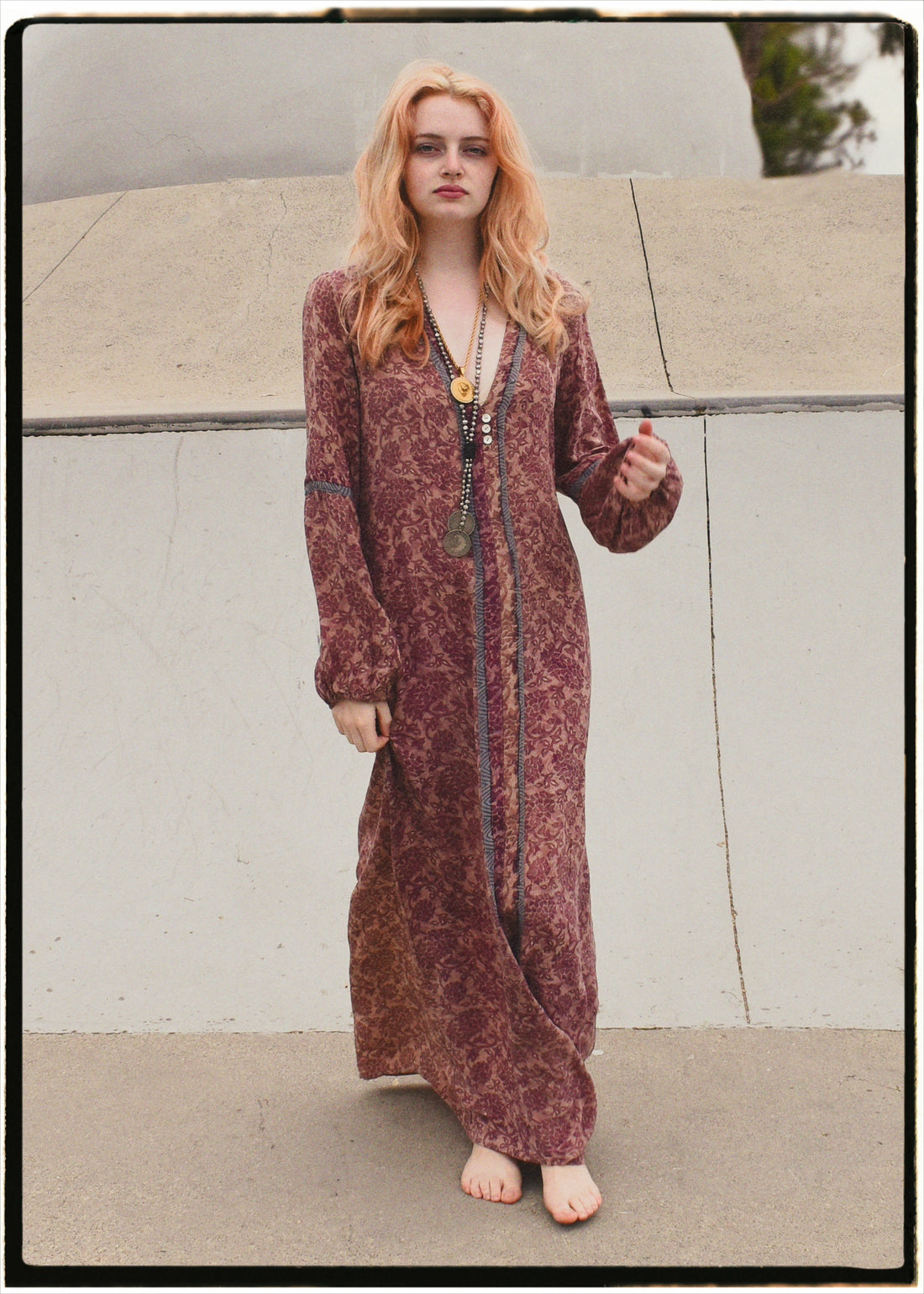 Zea Silk Crepe Kaftan Maxi Dress ~  Quartz XS