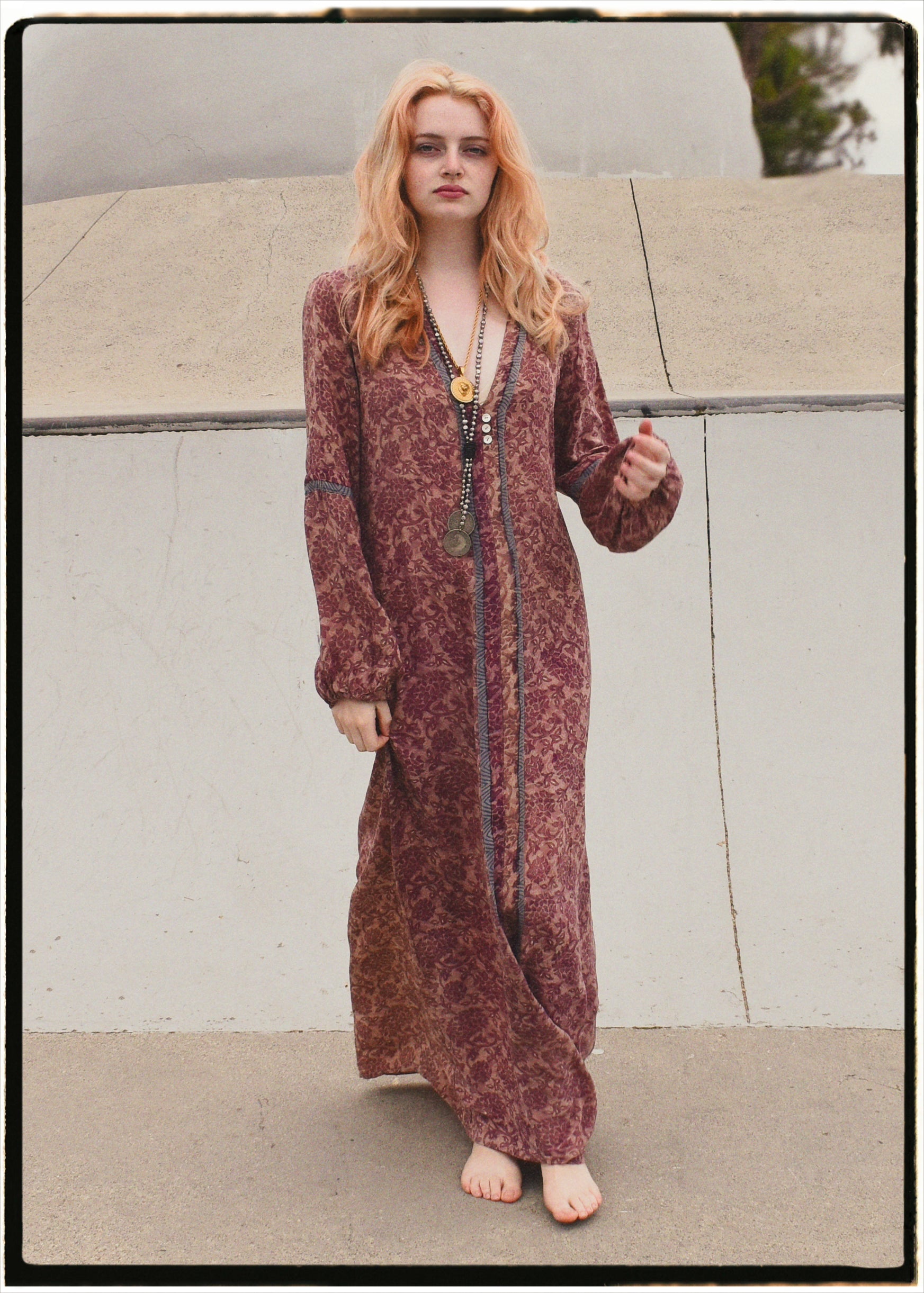 Zea Silk Crepe Kaftan Maxi Dress ~  Quartz XS