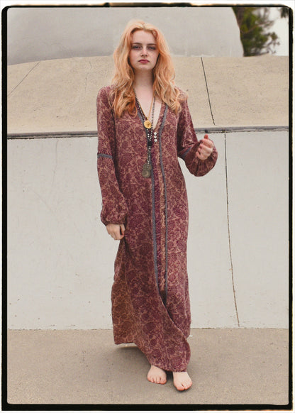 Zea Silk Crepe Kaftan Maxi Dress ~  Quartz XS