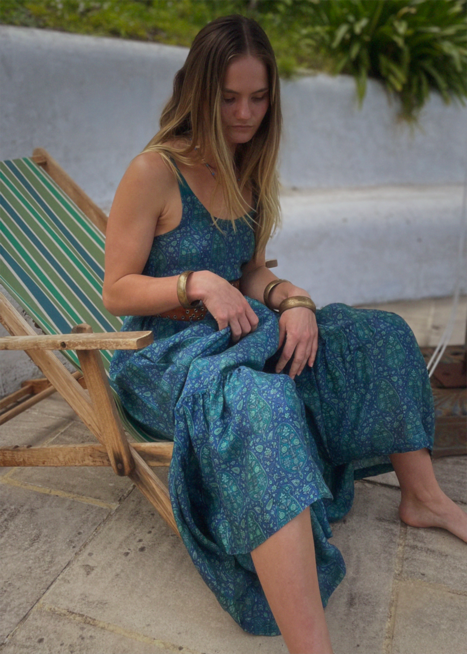 Eustoma Silk Crepe Swing Maxi Dress ~ Sapphire XS