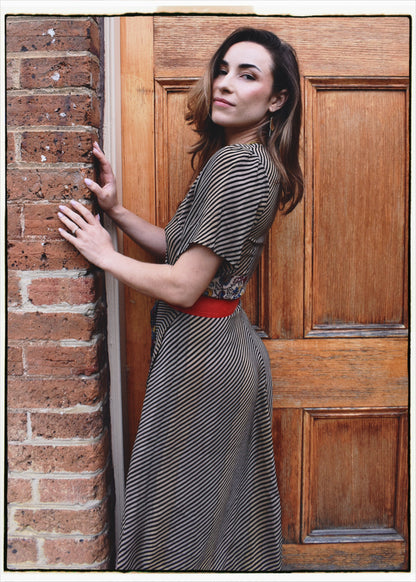 Liatris Silk Crepe Flutter Sleeve Wrap Dress ~ Licorice XS