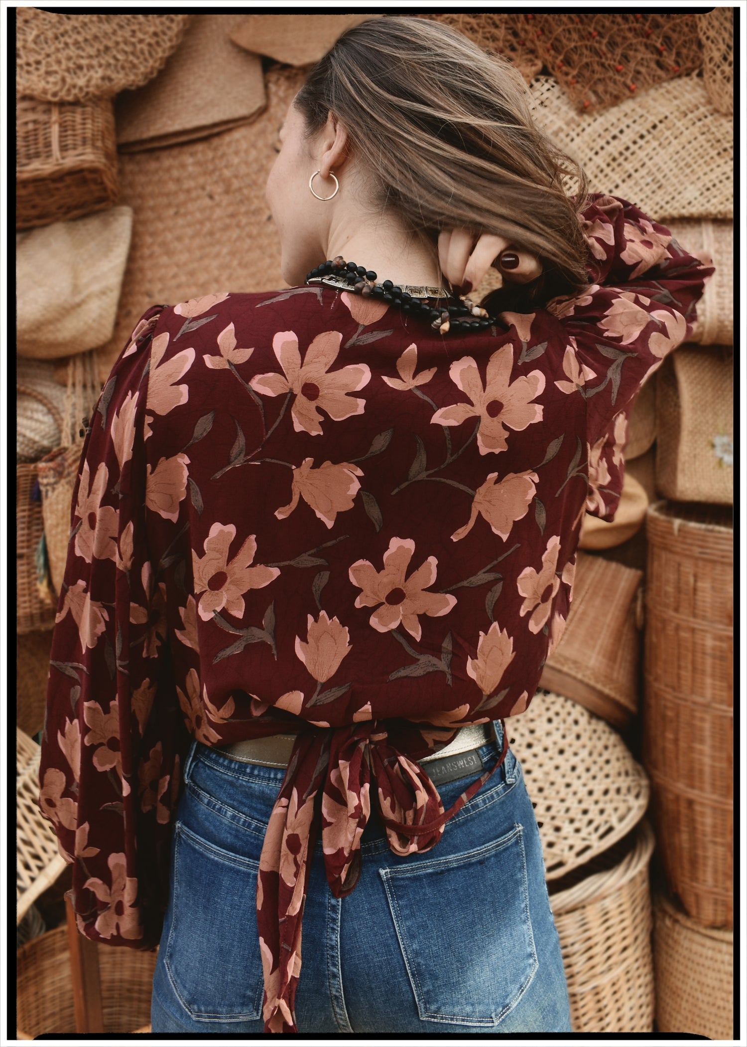 Hoya Silk Crepe Balloon Sleeve Wrap Top ~ Daphne L