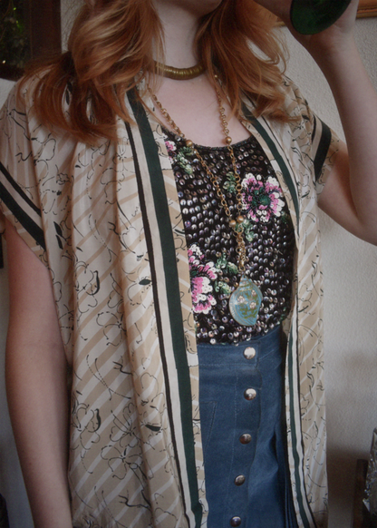 Pilea Silk Crepe Wrap Kimono Top ~ Crema S/M