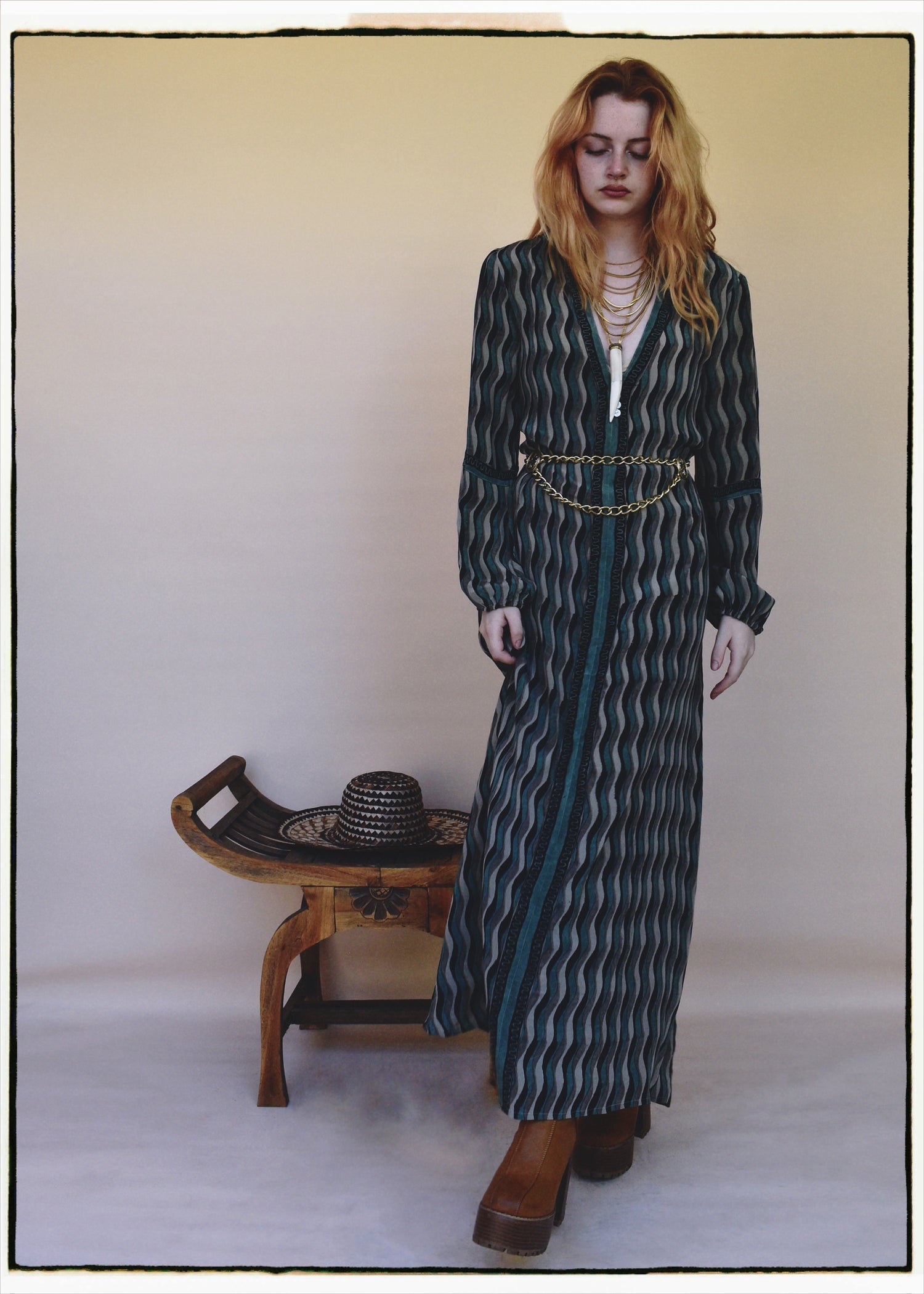 Zea Silk Crepe Kaftan Maxi Dress ~  Sea Jet XS