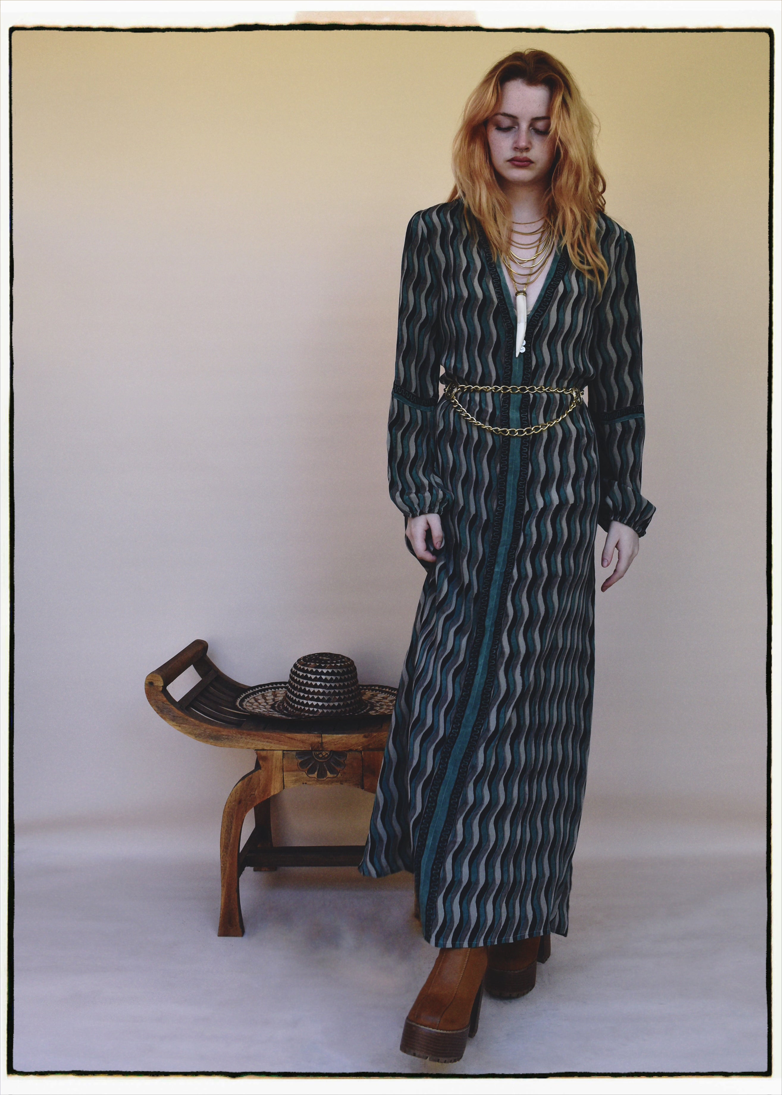 Zea Silk Crepe Kaftan Maxi Dress ~  Sea Jet XS
