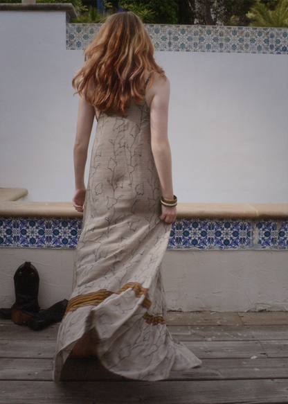 Eustoma Silk Crepe Swing Maxi Dress ~ Azurine M