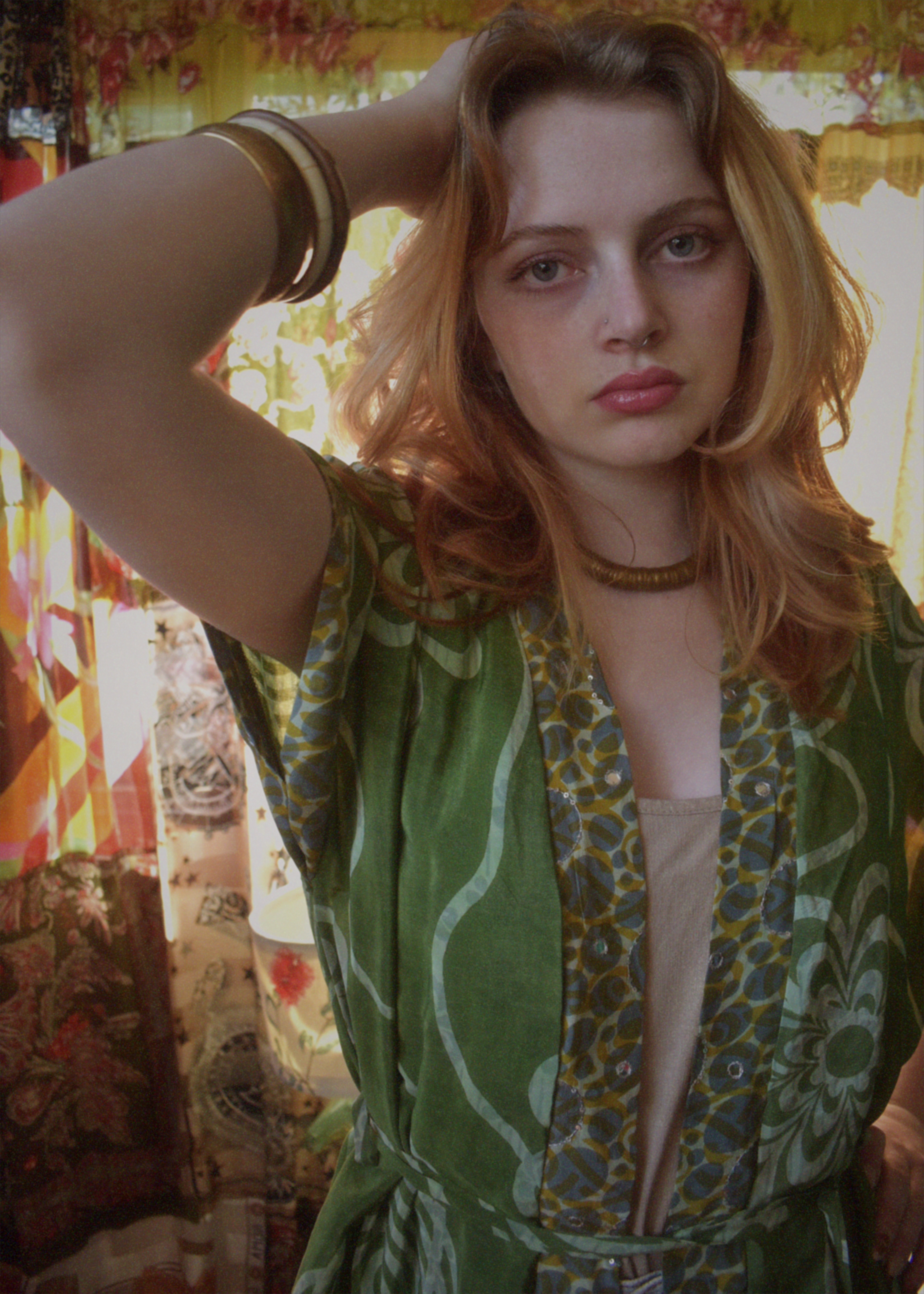 Pilea Silk Crepe Wrap Kimono Top ~ Kiwi L/XL