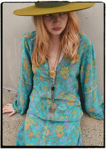 Zea Silk Crepe Kaftan Maxi Dress ~   Scuba XS
