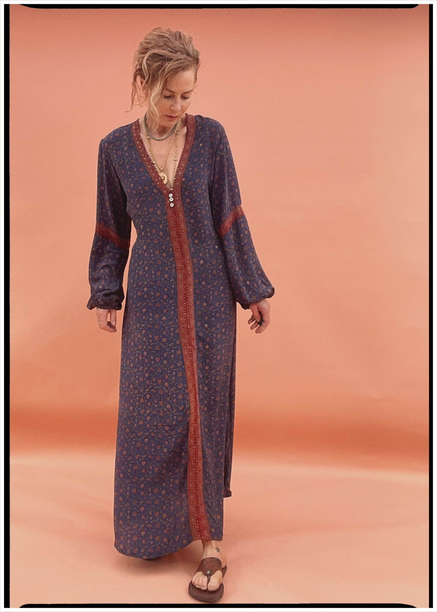 Zea Silk Crepe Kaftan Maxi Dress ~ Astral L
