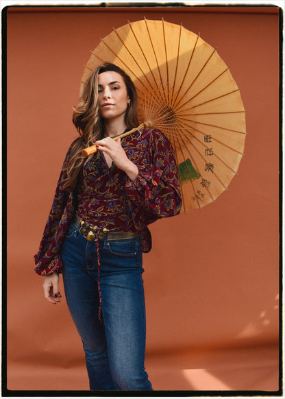 Hoya Silk Crepe Balloon Sleeve Wrap Top ~ Emboldened XL