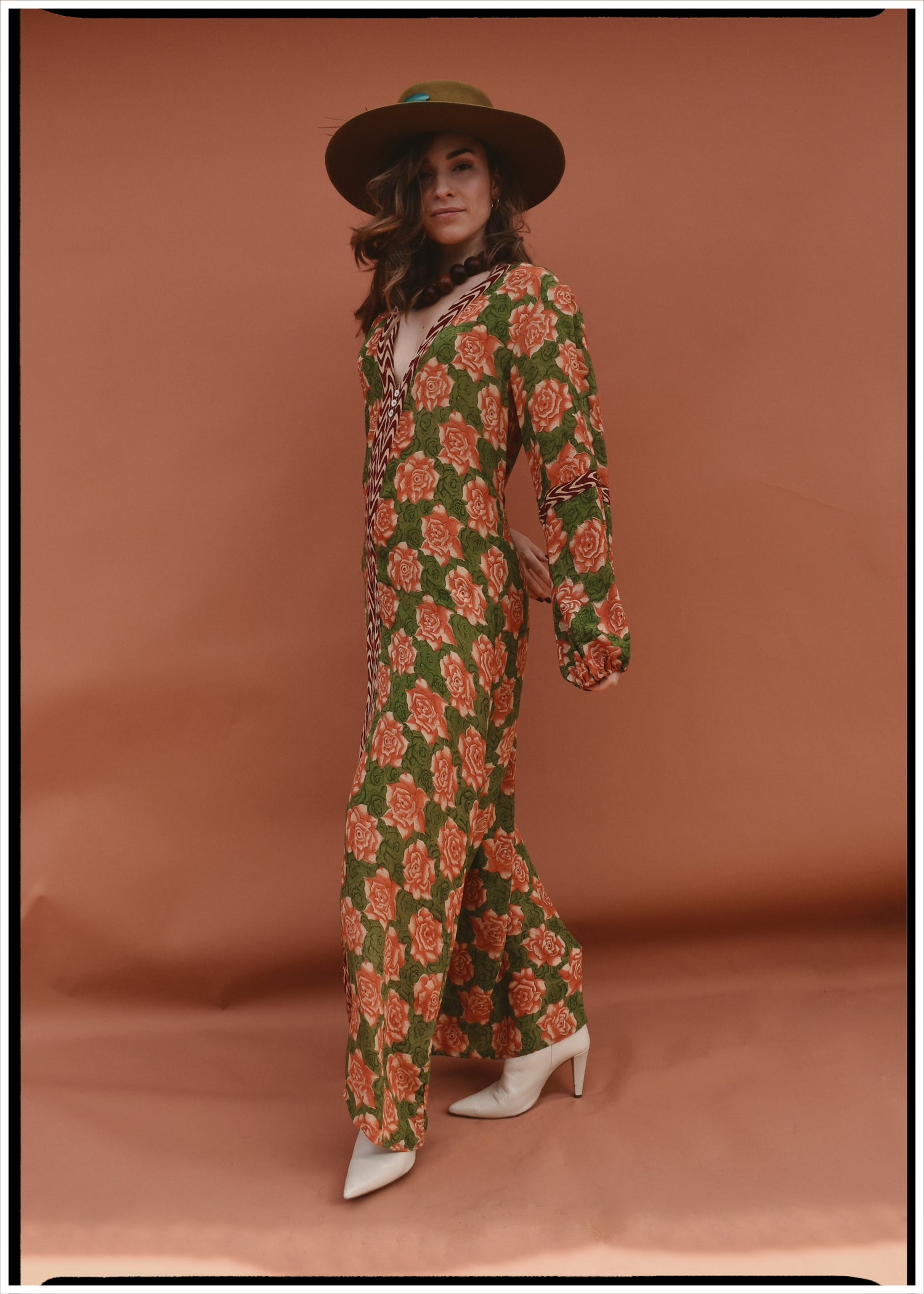 Zea Silk Crepe Kaftan Maxi Dress ~  Blossom M