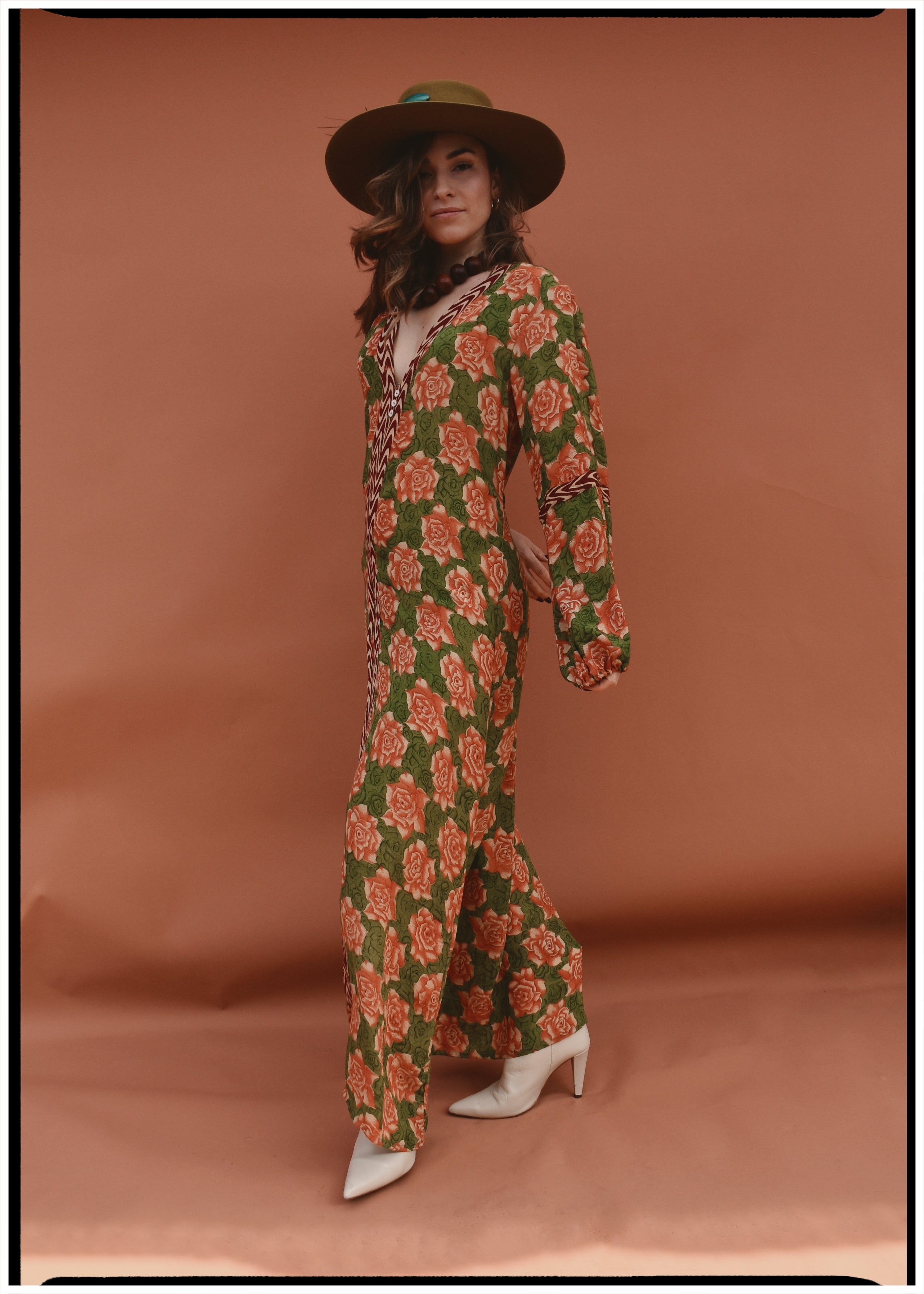 Zea Silk Crepe Kaftan Maxi Dress ~  Blossom M