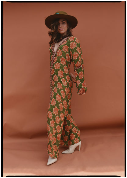 Zea Silk Crepe Kaftan Maxi Dress ~  Blossom M