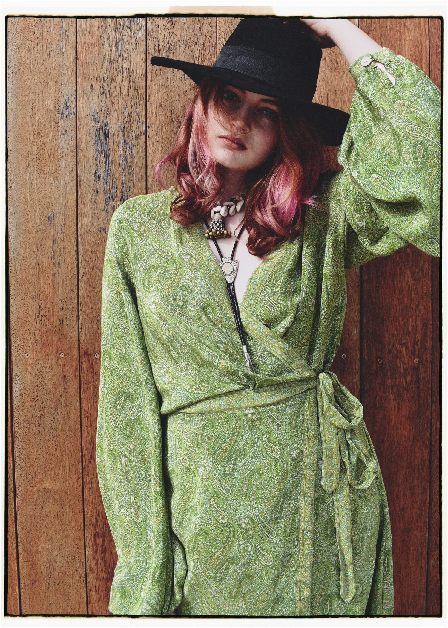 Caladium Wrap Silk Dress ~ Titanite L