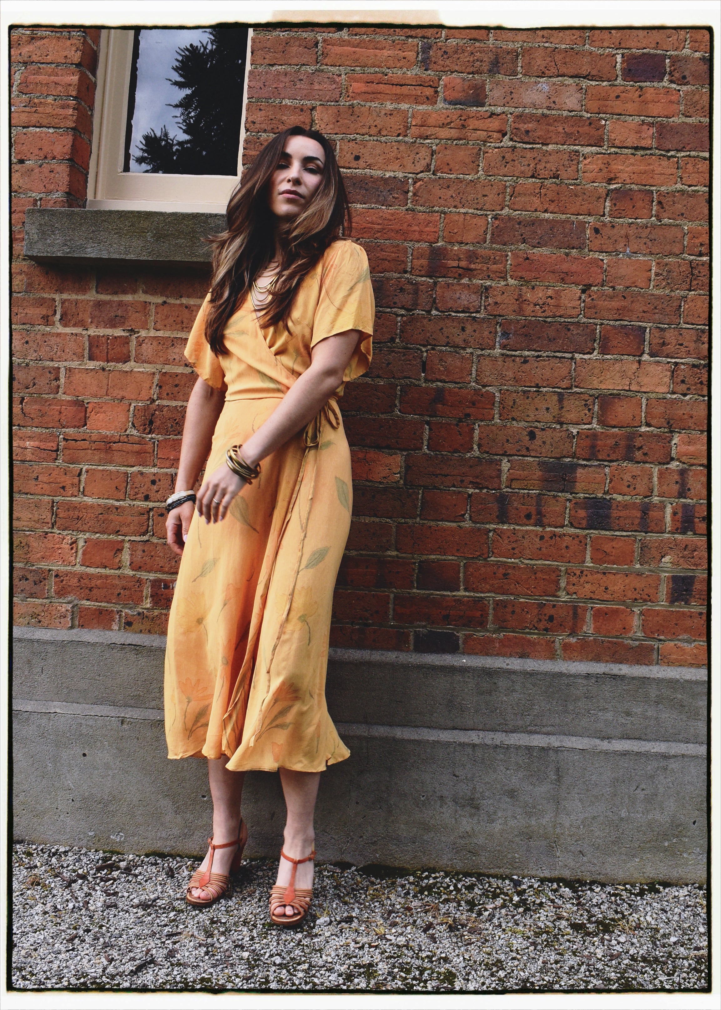 Liatris Silk Crepe Flutter Sleeve Wrap Dress ~ Buttercup M