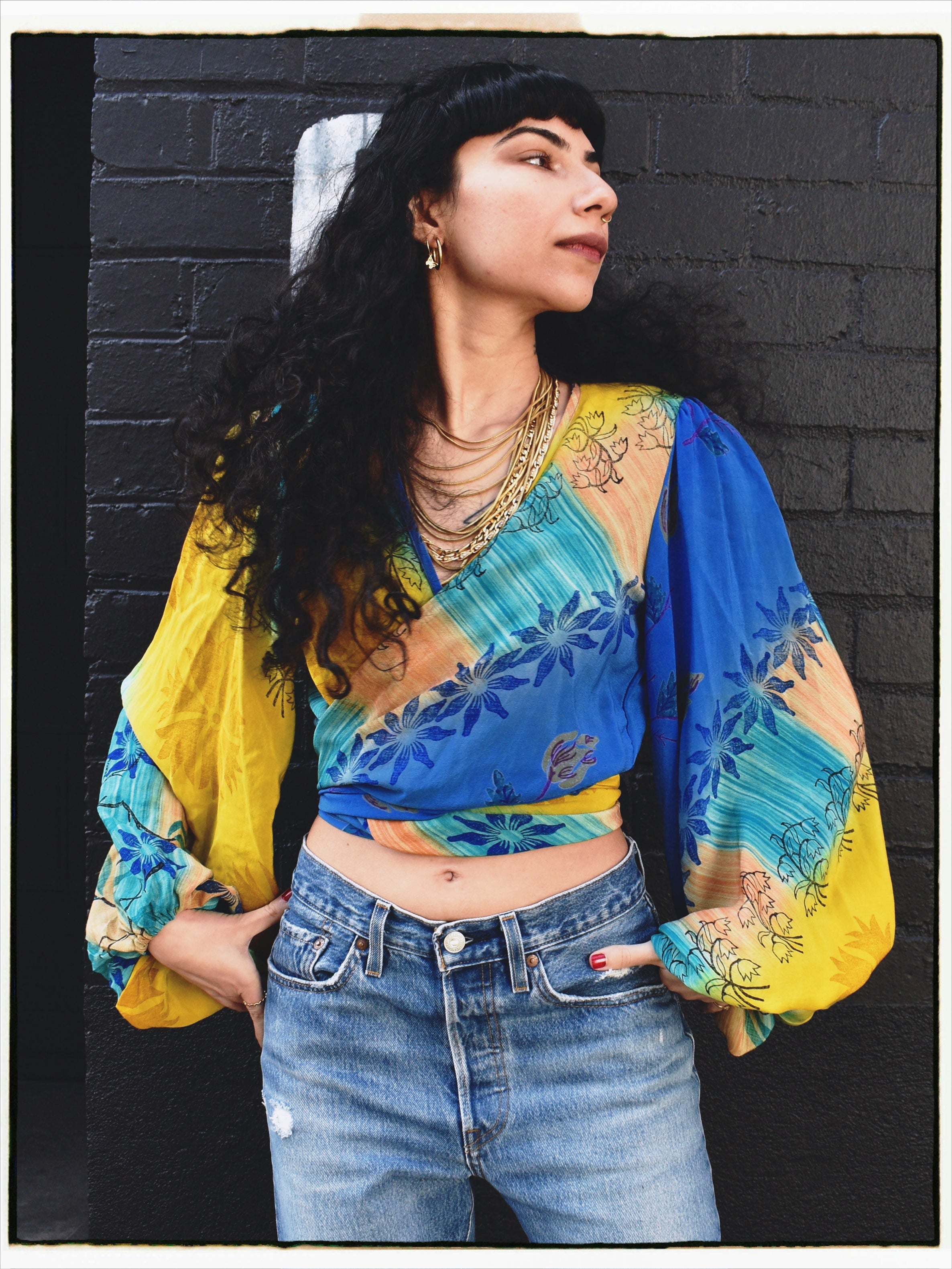 Hoya Silk Crepe Balloon Sleeve Wrap Top ~ Danube XS