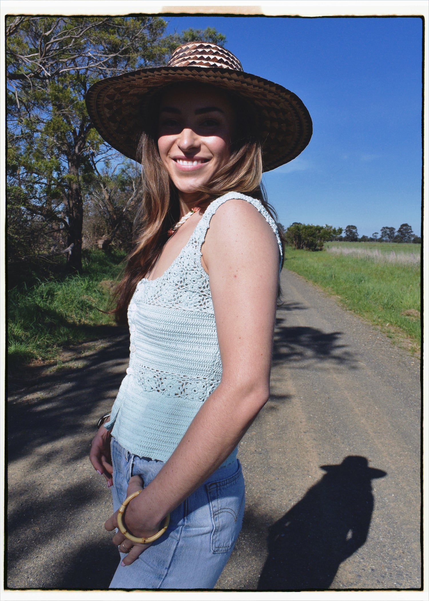 Alcea Hand-Crochet Button-Up Camisole ~ Aquamarine