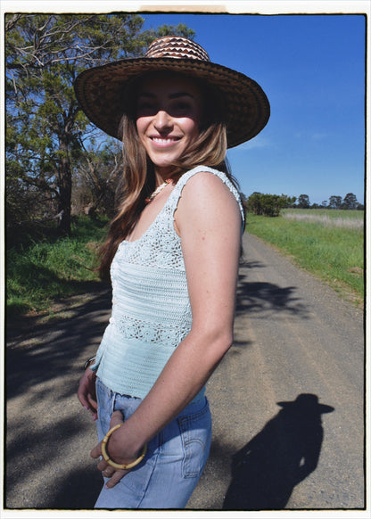 Alcea Hand-Crochet Button-Up Camisole ~ Aquamarine