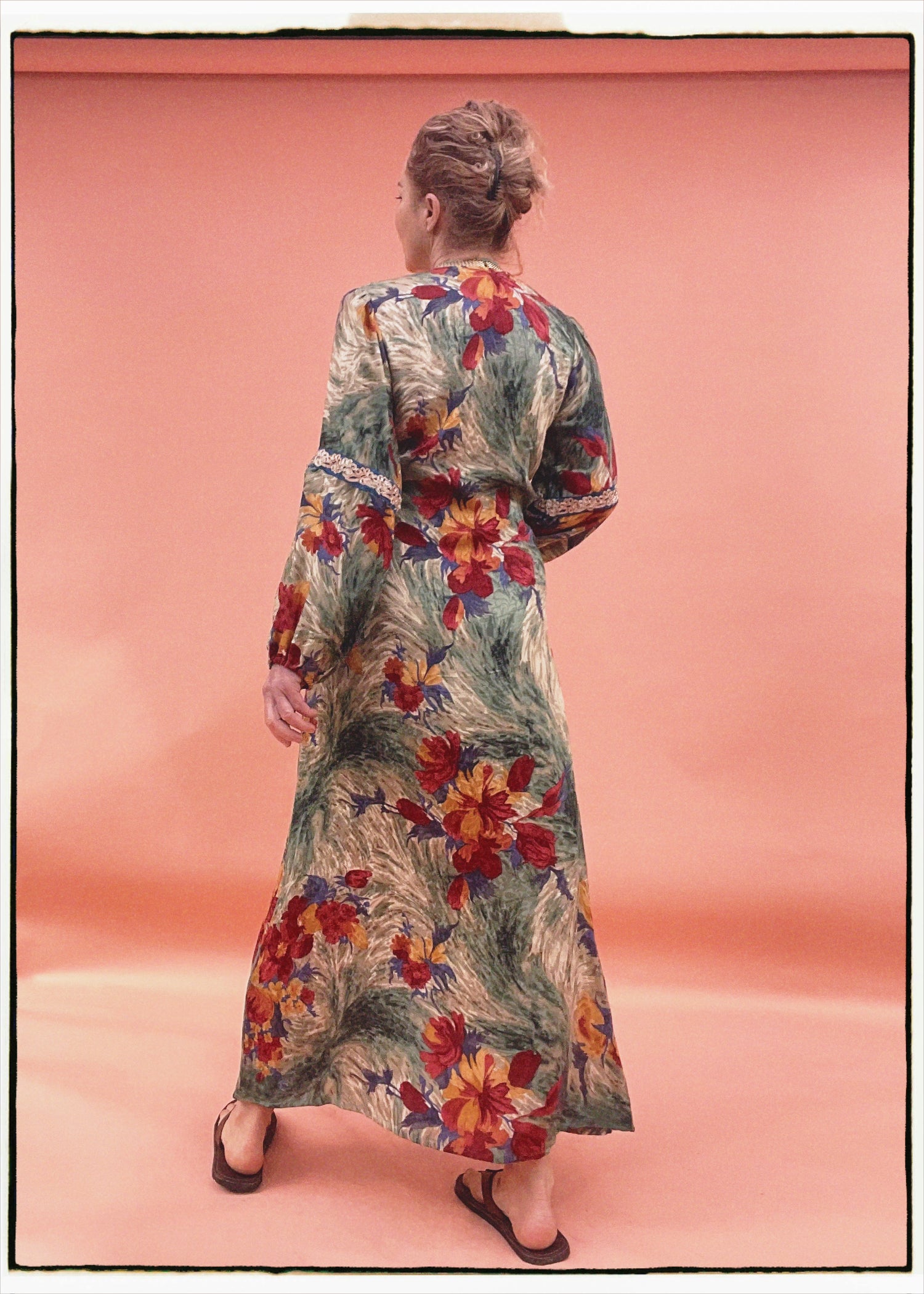 Zea Silk Crepe Kaftan Maxi Dress ~  Antique M