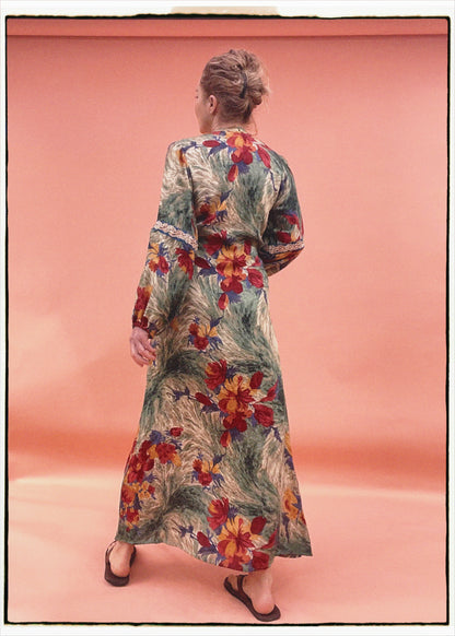 Zea Silk Crepe Kaftan Maxi Dress ~  Antique M