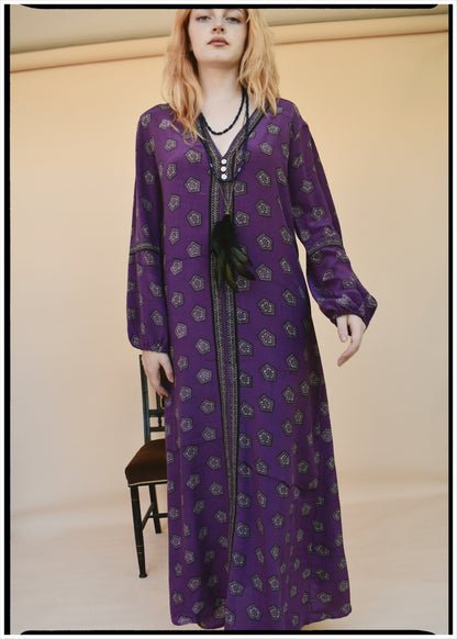 Zea Silk Crepe Kaftan Maxi Dress ~  Claret XS
