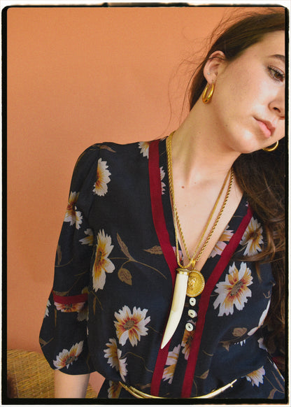 Zea Silk Crepe Kaftan Maxi Dress ~  Eclipse M