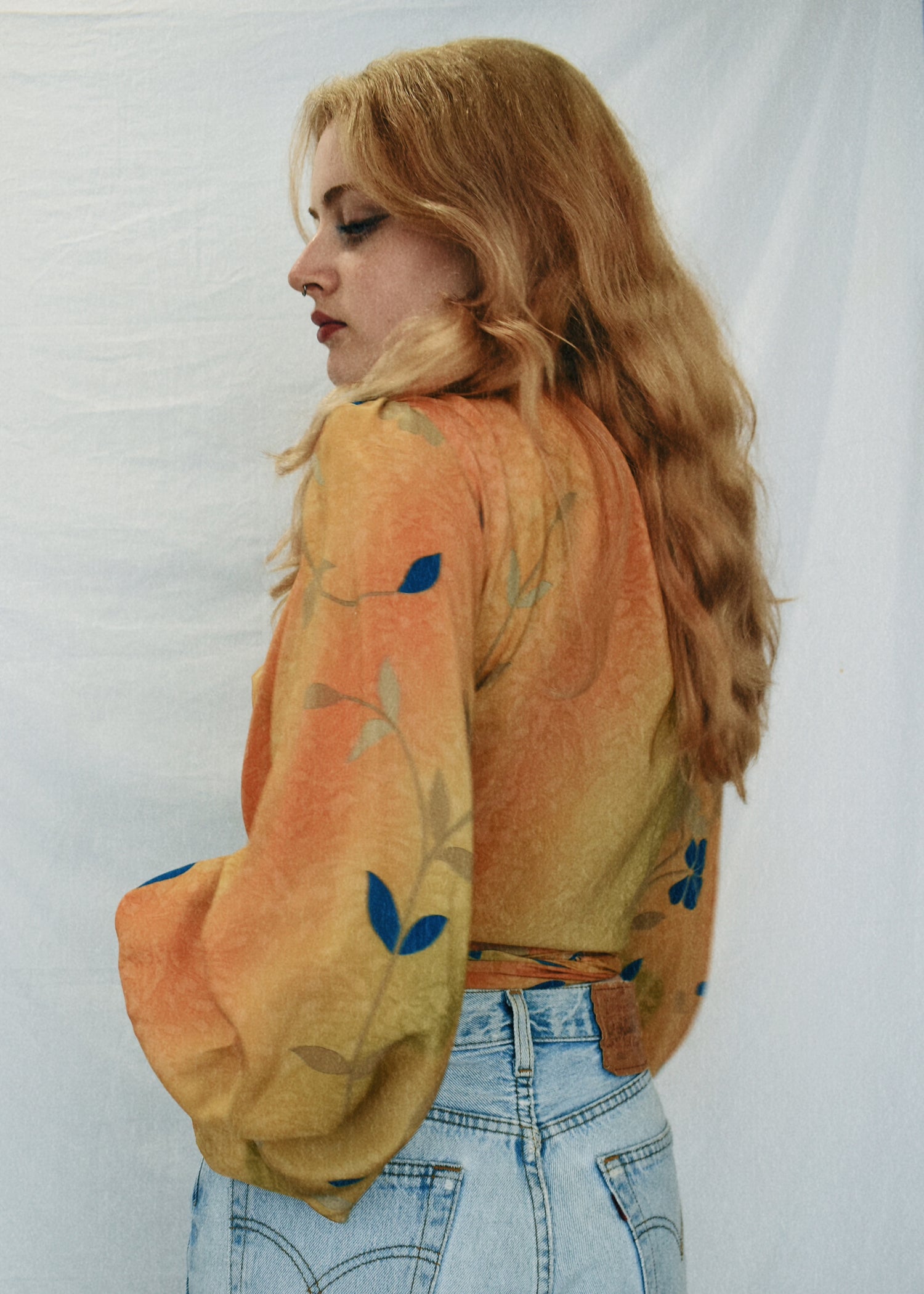 Hoya Silk Crepe Balloon Sleeve Wrap Top ~ Topaz M