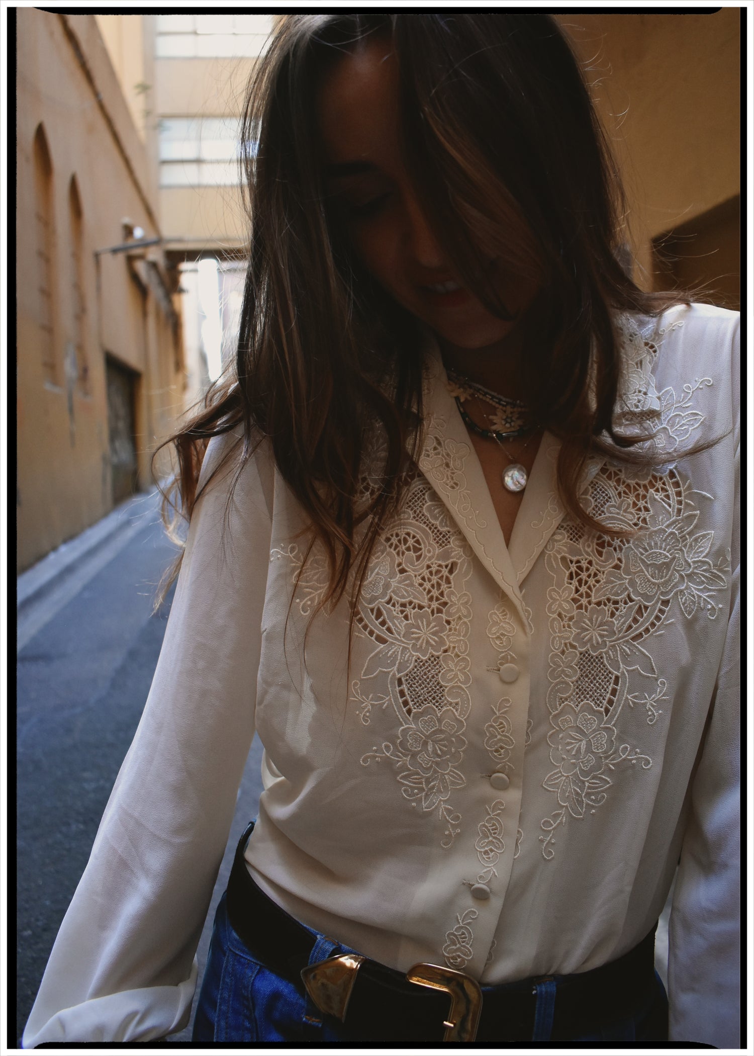 Tilia Silk Crepe Cut-Work Embroidered Shirt ~ Antique White