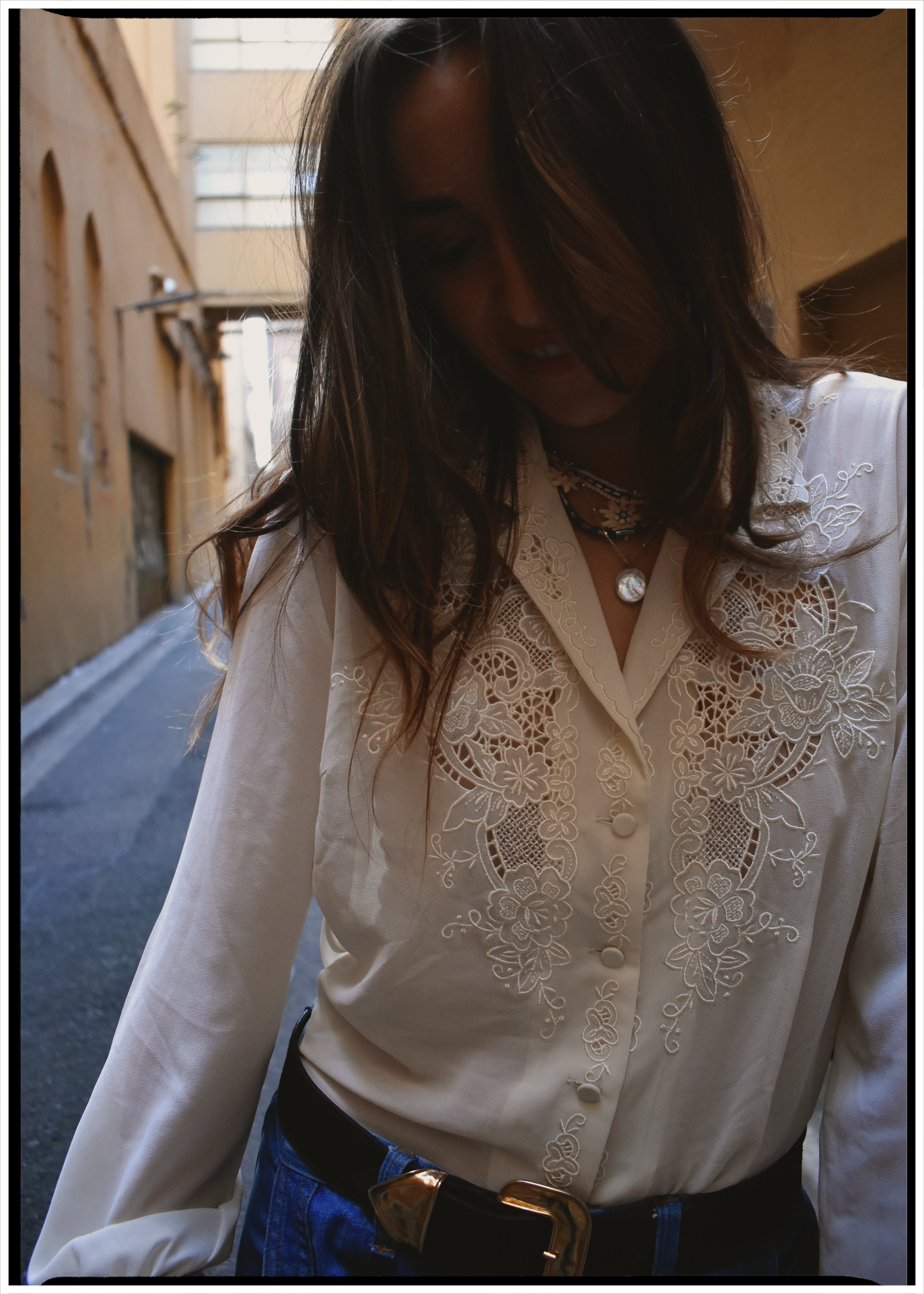 Tilia Silk Crepe Cut-Work Embroidered Shirt ~ Antique White