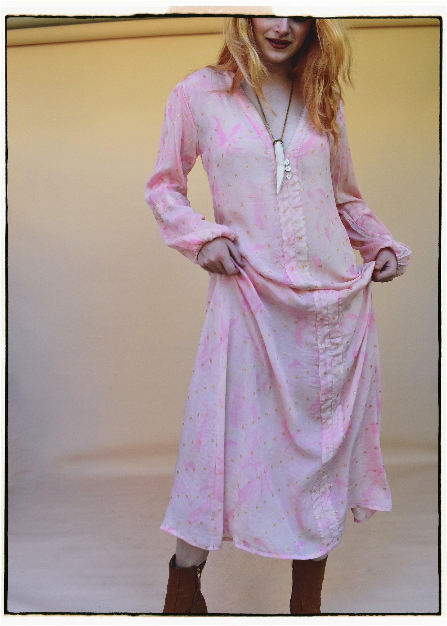 Zea Silk Crepe Kaftan Maxi Dress ~  Fairy Tale XS