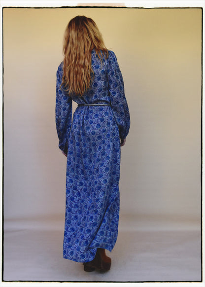 Zea Silk Crepe Kaftan Maxi Dress ~  Aquarius XS