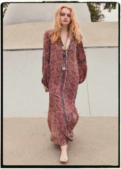 Zea Silk Crepe Kaftan Maxi Dress ~  Quartz XS