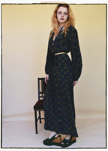 Zea Silk Crepe Kaftan Maxi Dress ~  Fjord XS
