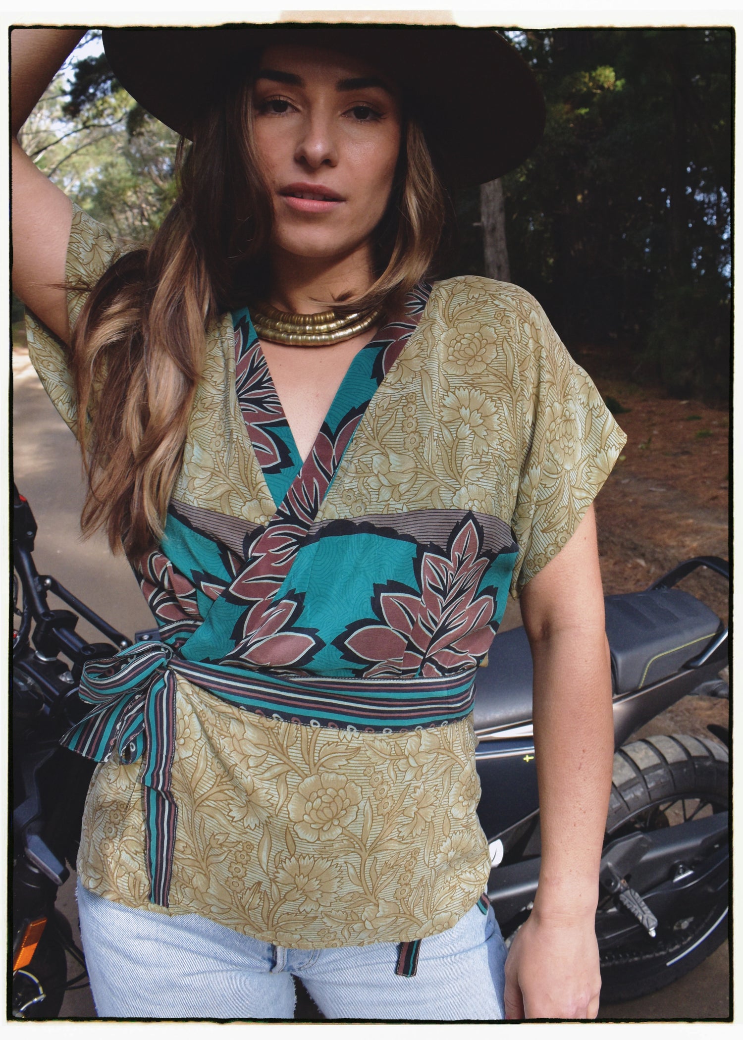Bassia Silk Crepe Cross Tie Front Blouse ~ Citadel XS