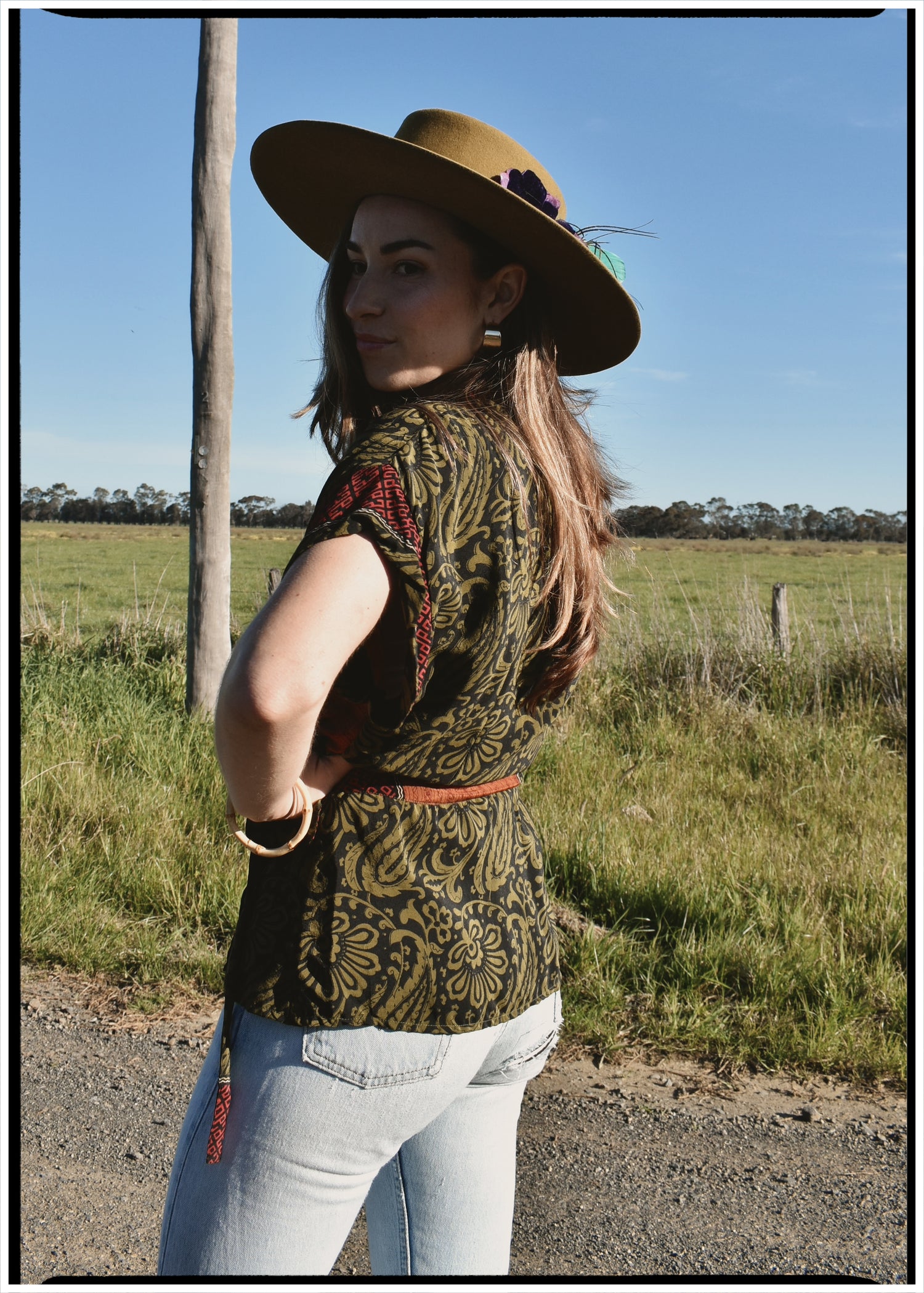 Bassia Silk Crepe Cross Tie Front Blouse ~ Mosstone S