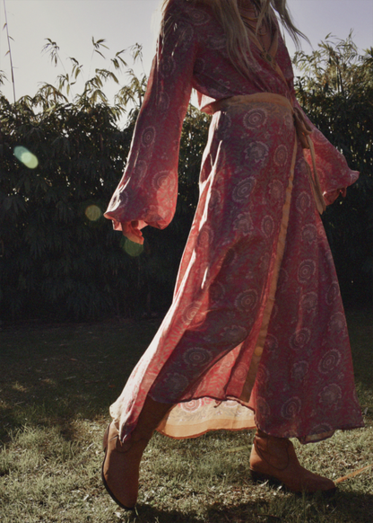 Caladium Silk Wrap Dress ~ Powder S