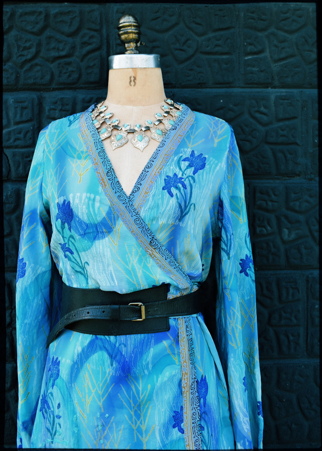 Caladium Wrap Silk Dress ~ Curacao M