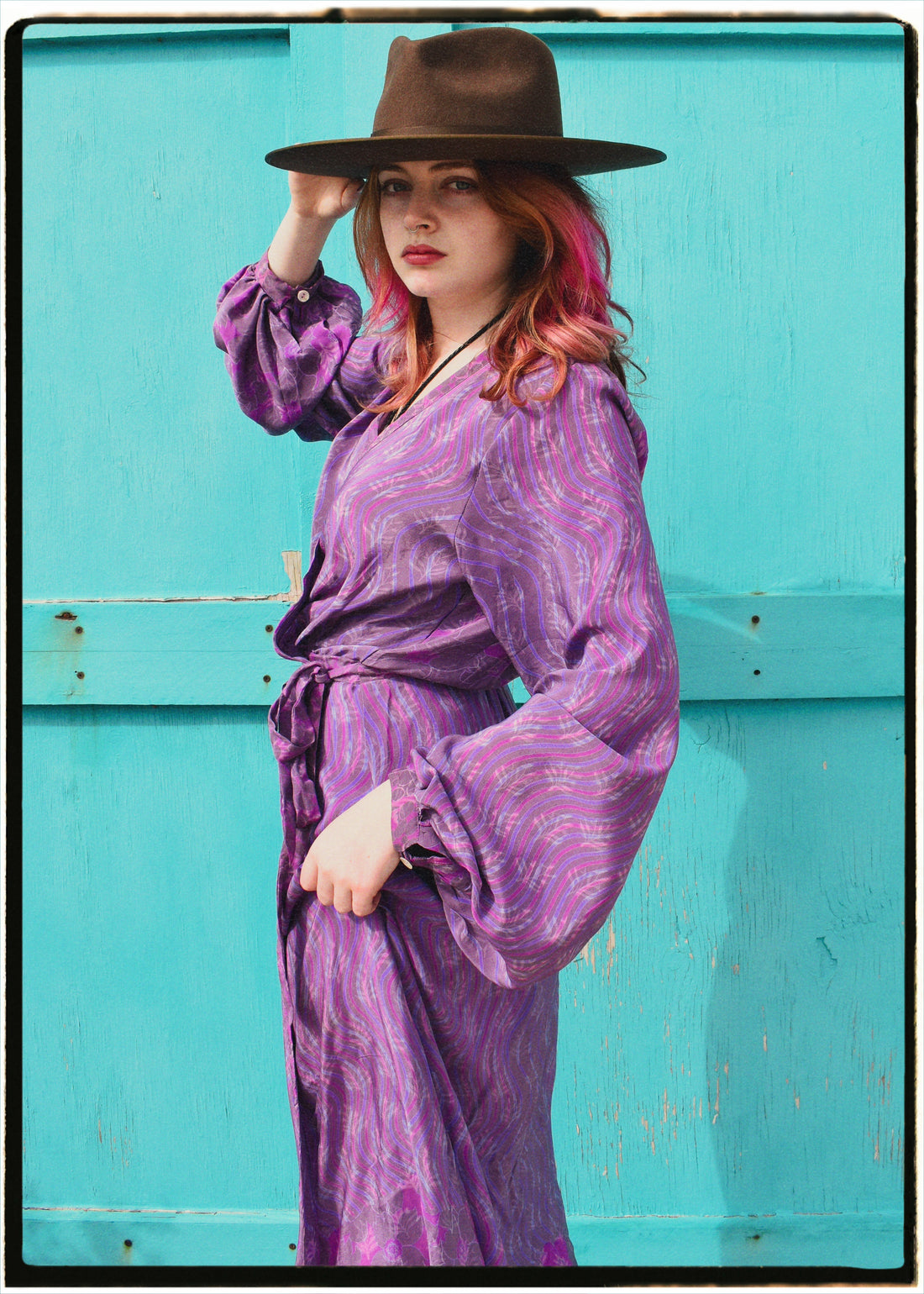 Caladium Wrap Silk Dress ~ Orchid L