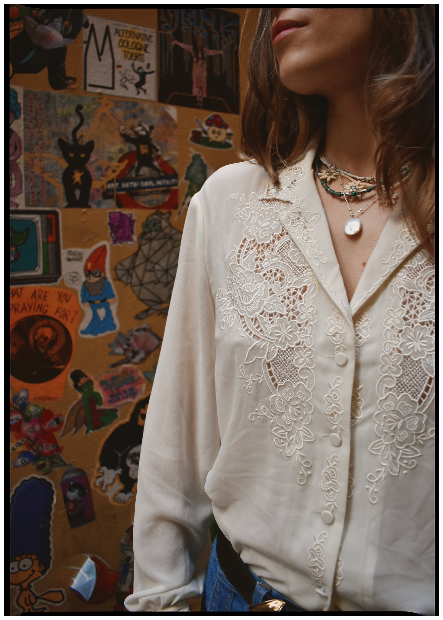 Tilia Silk Crepe Cut-Work Embroidered Shirt ~ Antique White