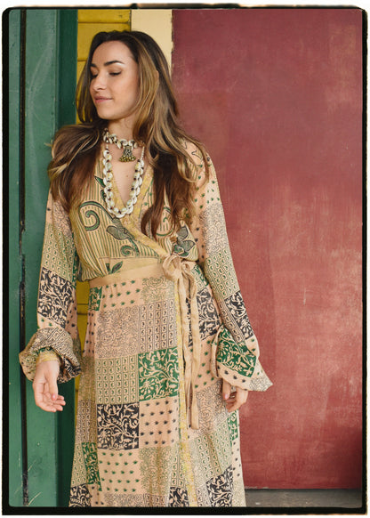 Caladium Wrap Silk Dress ~ Iris L
