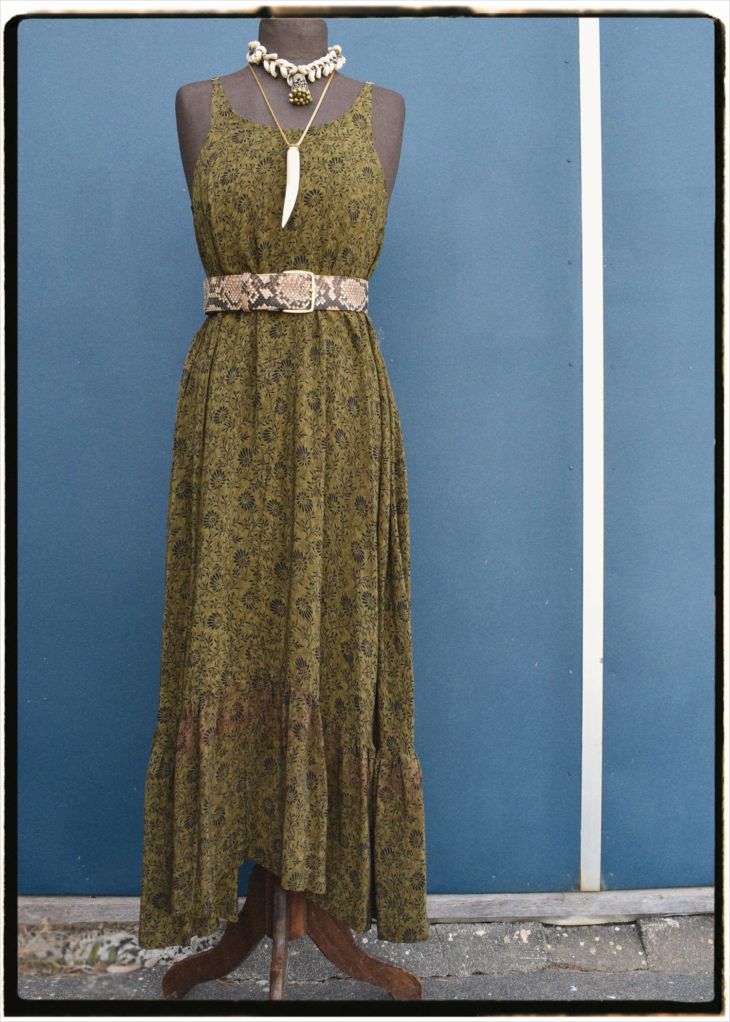 Eustoma Silk Crepe Swing Maxi Dress ~ Duffel L