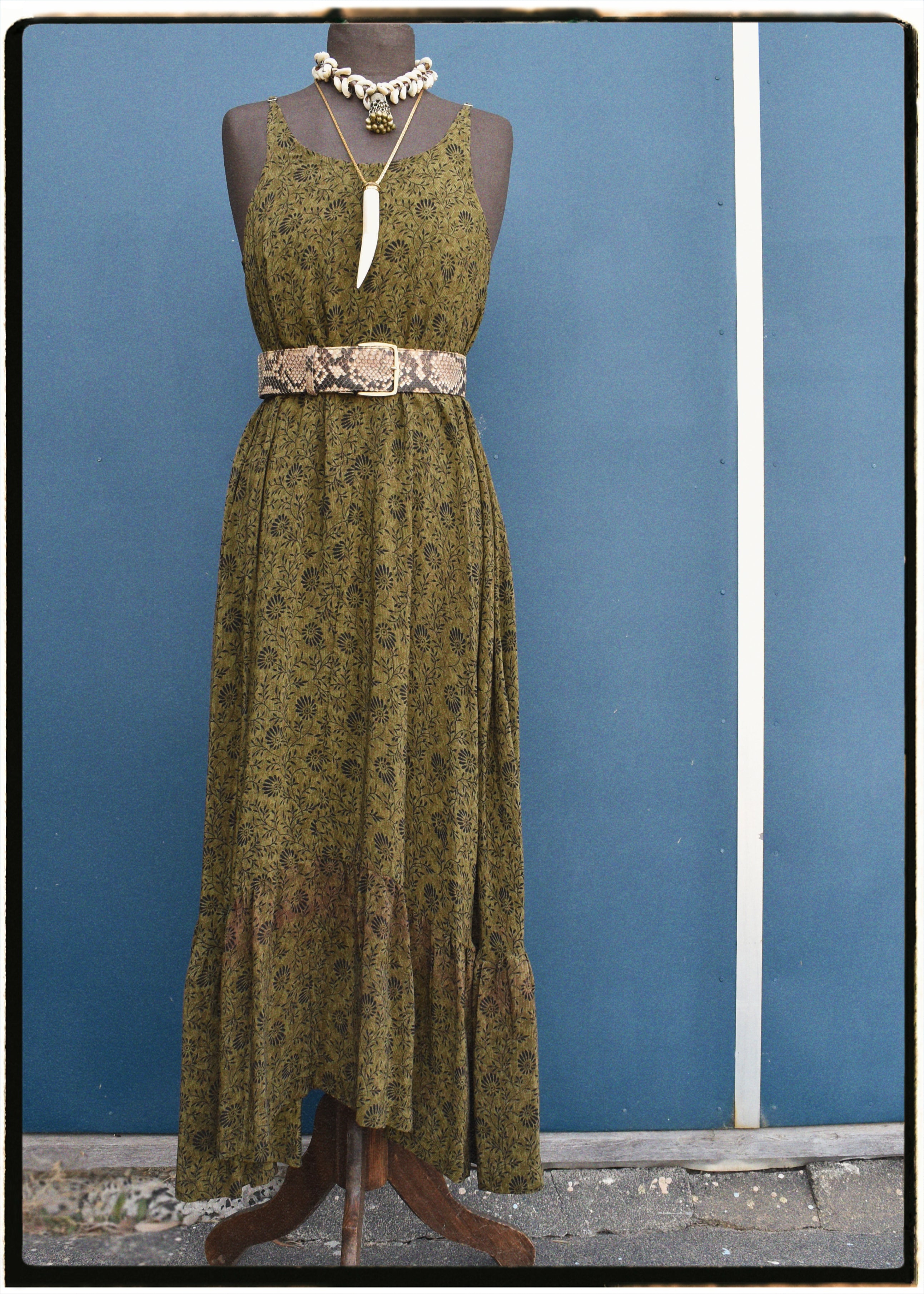 Eustoma Silk Crepe Swing Maxi Dress ~ Duffel L