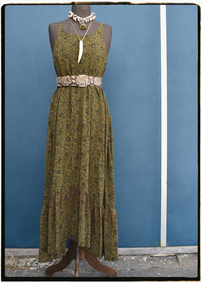 Eustoma Silk Crepe Swing Maxi Dress ~ Duffel L