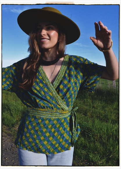 Bassia Silk Crepe Cross Tie Front Blouse ~ Ming M